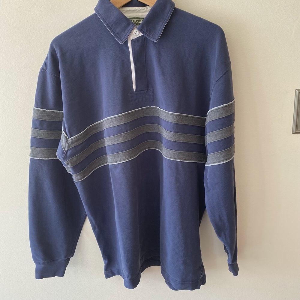 LL Bean Mens Striped Rugby Shirt Casual Shirt